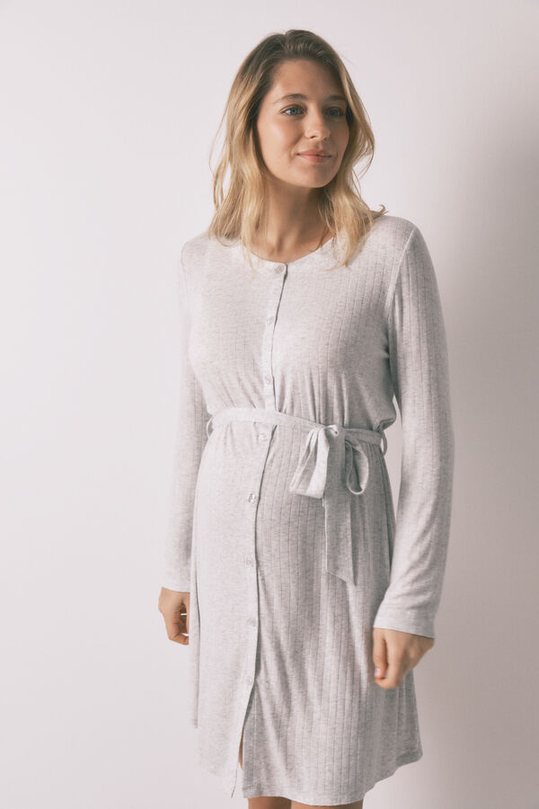 Women'secret Grey ribbed super soft "maternity" short nightgown grey