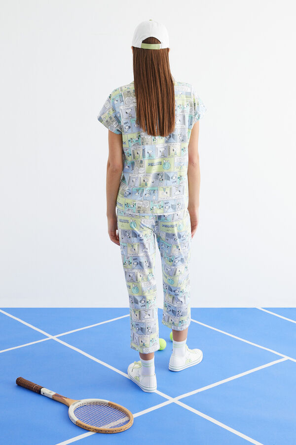 Womensecret Snoopy-mintás, 100% pamut, hosszú inges pizsama rávasalt mintás