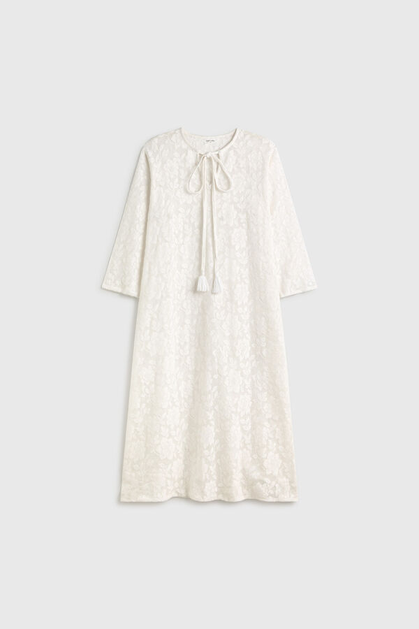 Textura T&uacute;nica larga algod&oacute;n tejido encaje blanco