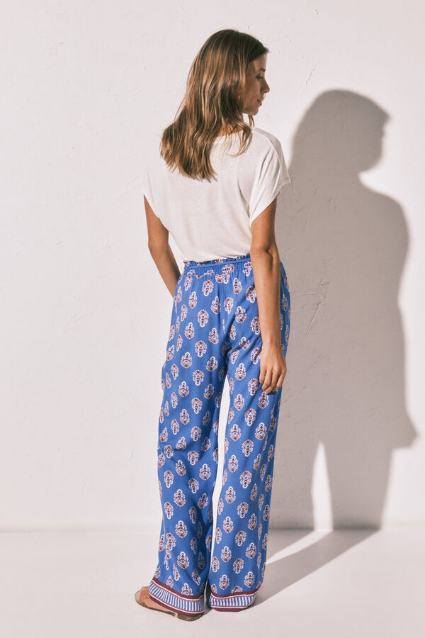 Women'secret Pantal&oacute;n largo estampado sello azul estampado