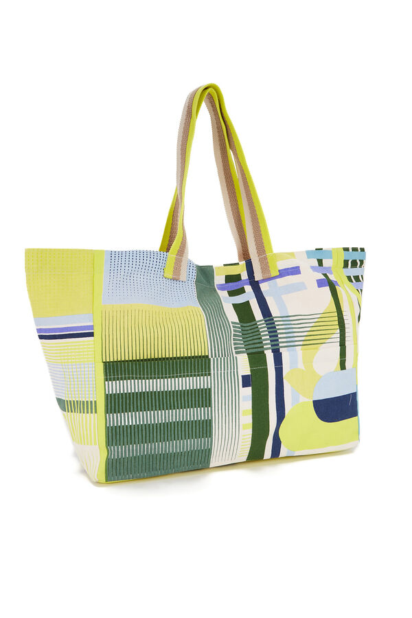 Womensecret Beach bag with green geometric print zöld