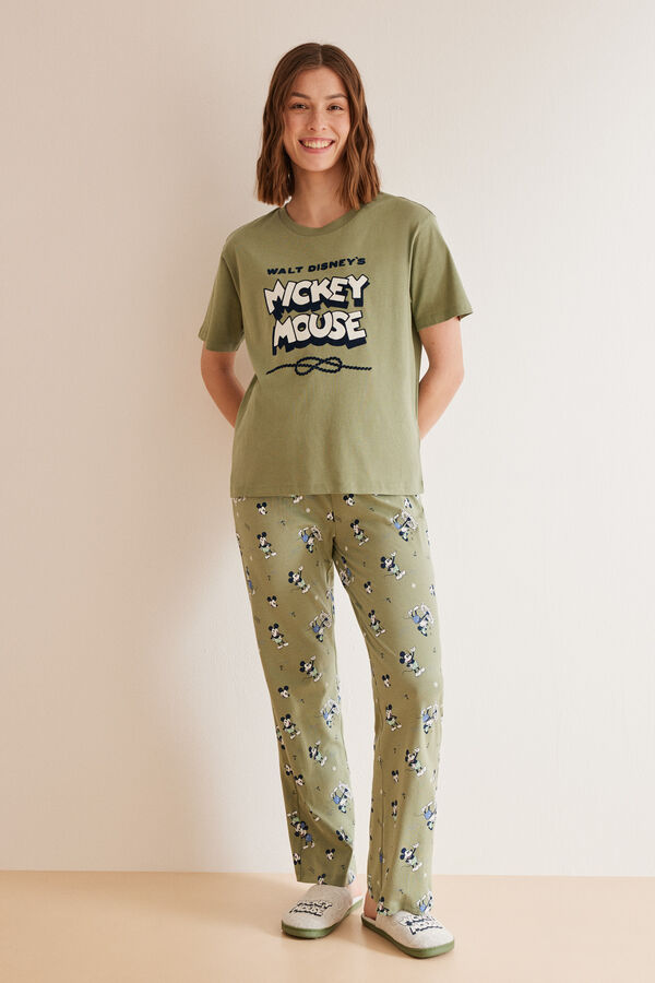 Womensecret Zelena pidžama Mickey od 100 % pamuka Zelena