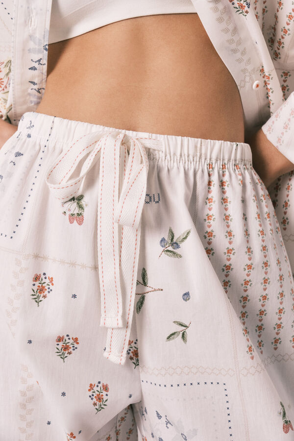 Women'secret Pantalon long 100% coton &agrave; imprim&eacute; floral blanc