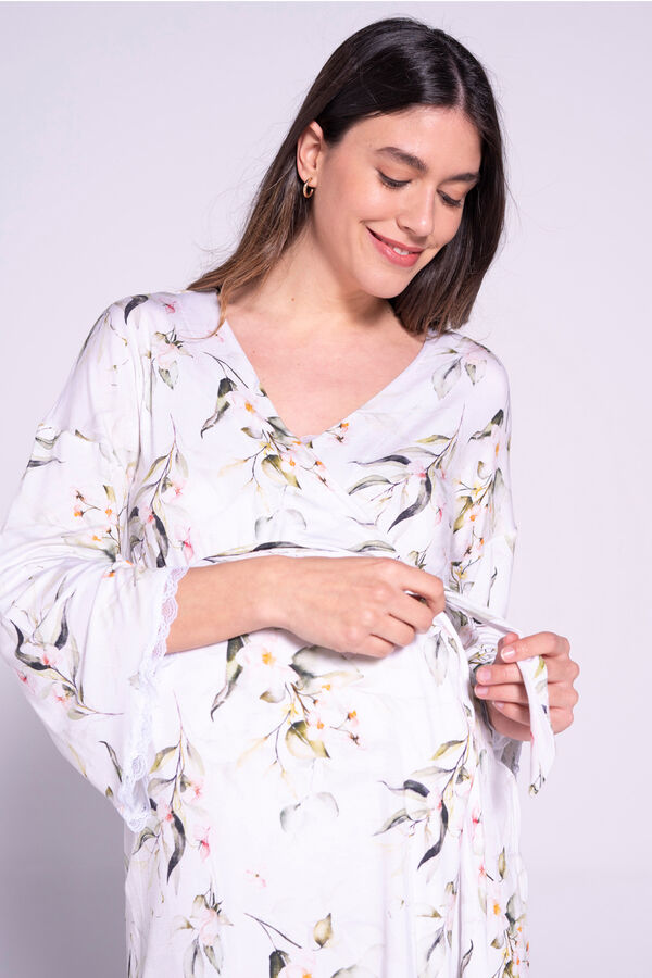 Womensecret Maternity printed robe with lace blanc