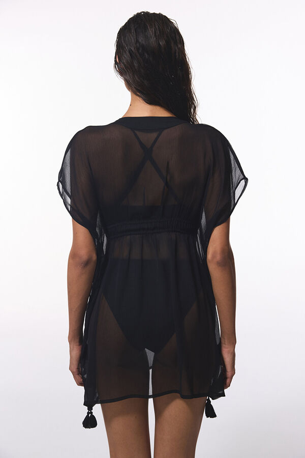 Penti Caftan de praia preto curto preto