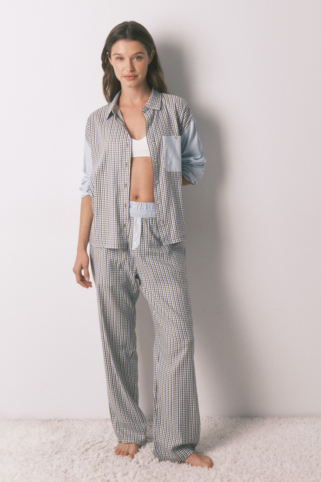 Women'secret Long checkered and polka-dots shirt long pyjamas