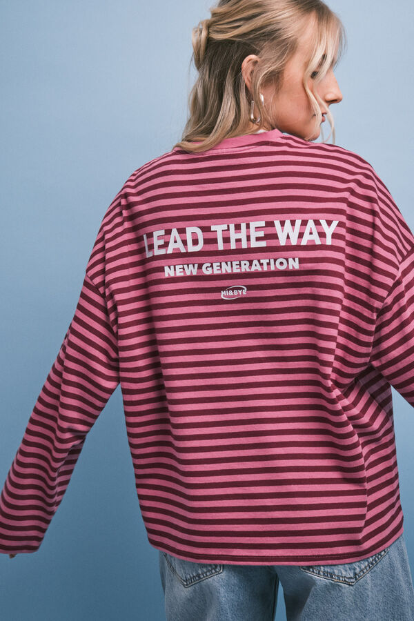 HI&BYE Pink striped cotton T-shirt pink