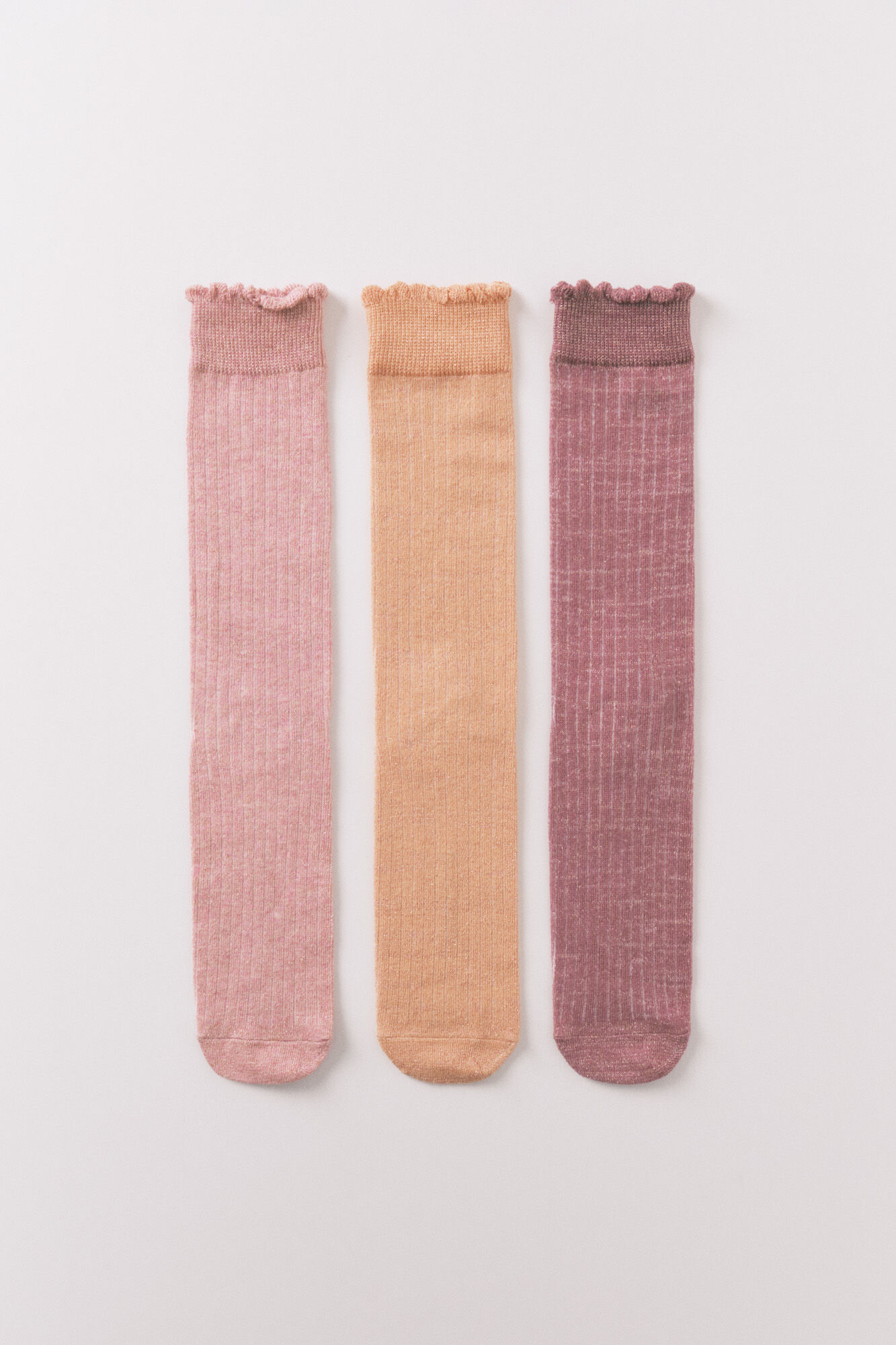 Women'secret Lot de 3 chaussettes longues en lurex roses