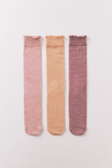 Women'secret Lot de 3 chaussettes longues en lurex roses rose