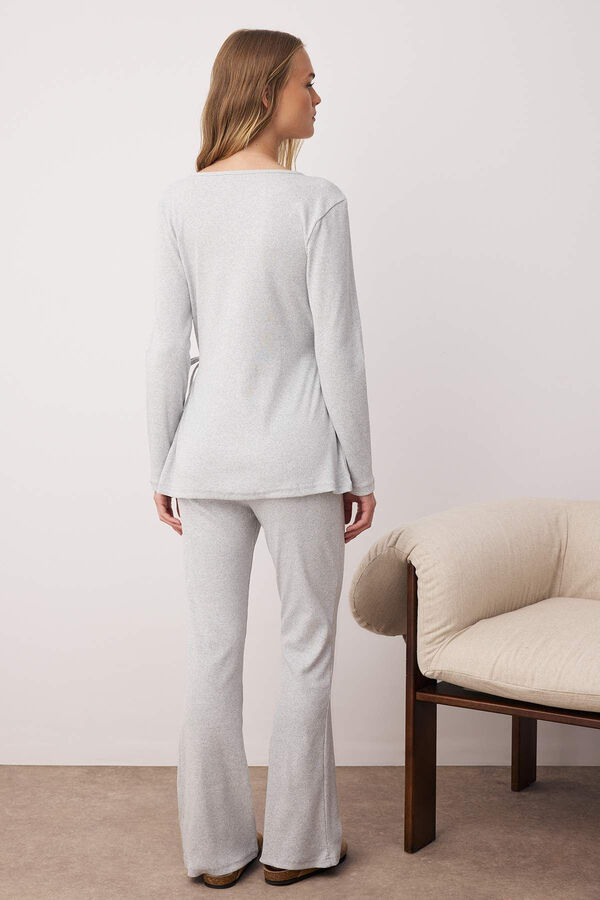 Trendyol Conjunto pijama jaspeado cierre lazo gris gris