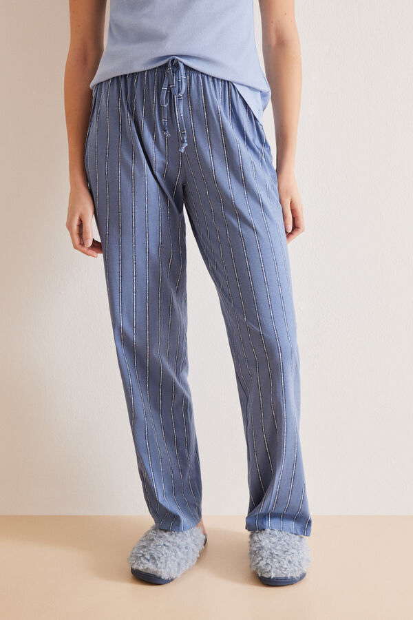 Womensecret Pantalon imprimé rayures 100 % coton bleu