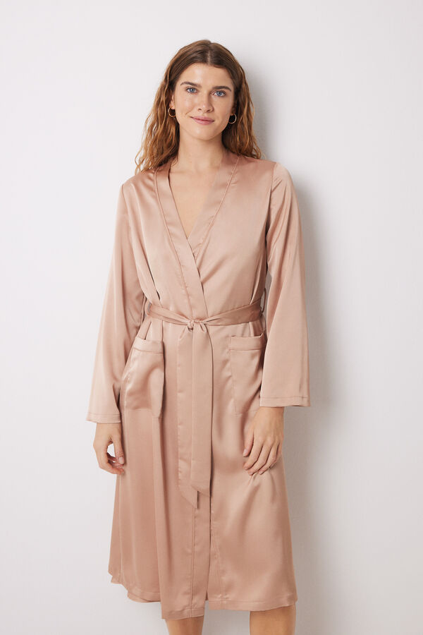 Womensecret Robe longo de cetim nude cru