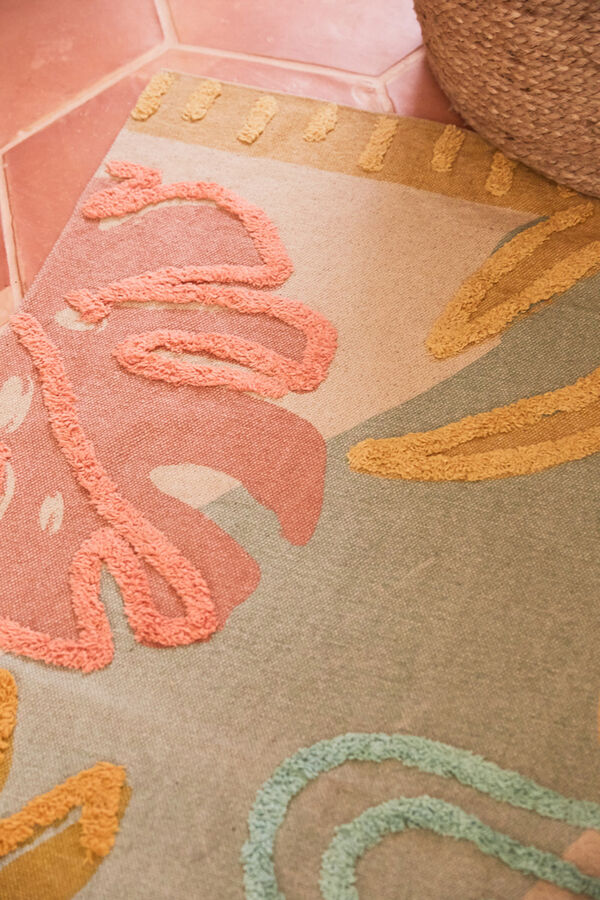 Calma House Zunca children's cotton rug with natural motifs printed