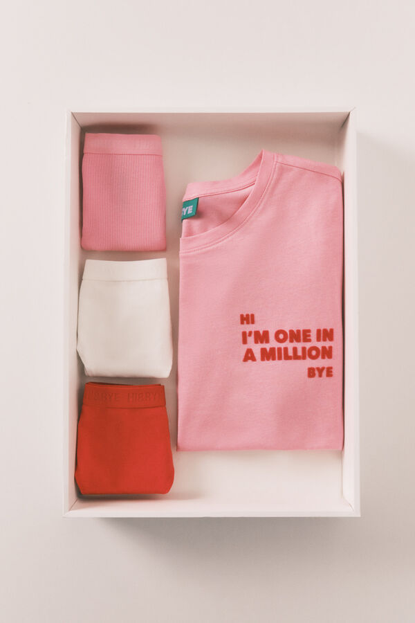 HI&BYE 3 komada roze, crvene i bele pamučne tanga gaćice Print