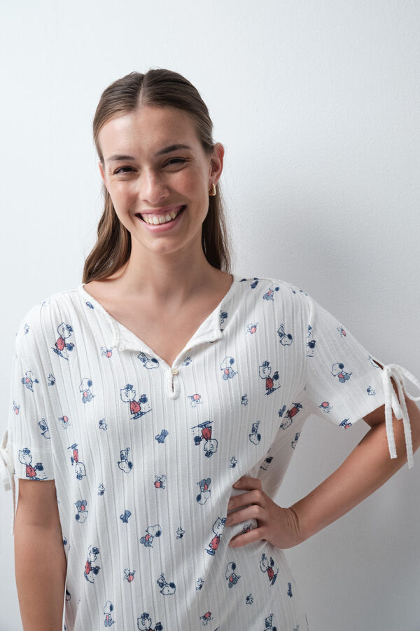 Women'secret Camis&oacute;n largo algod&oacute;n Snoopy marfil