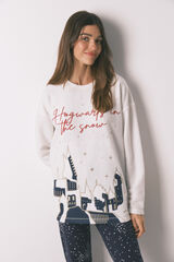 Women'secret Long 'Hogwarts' print fleece pyjamas beige