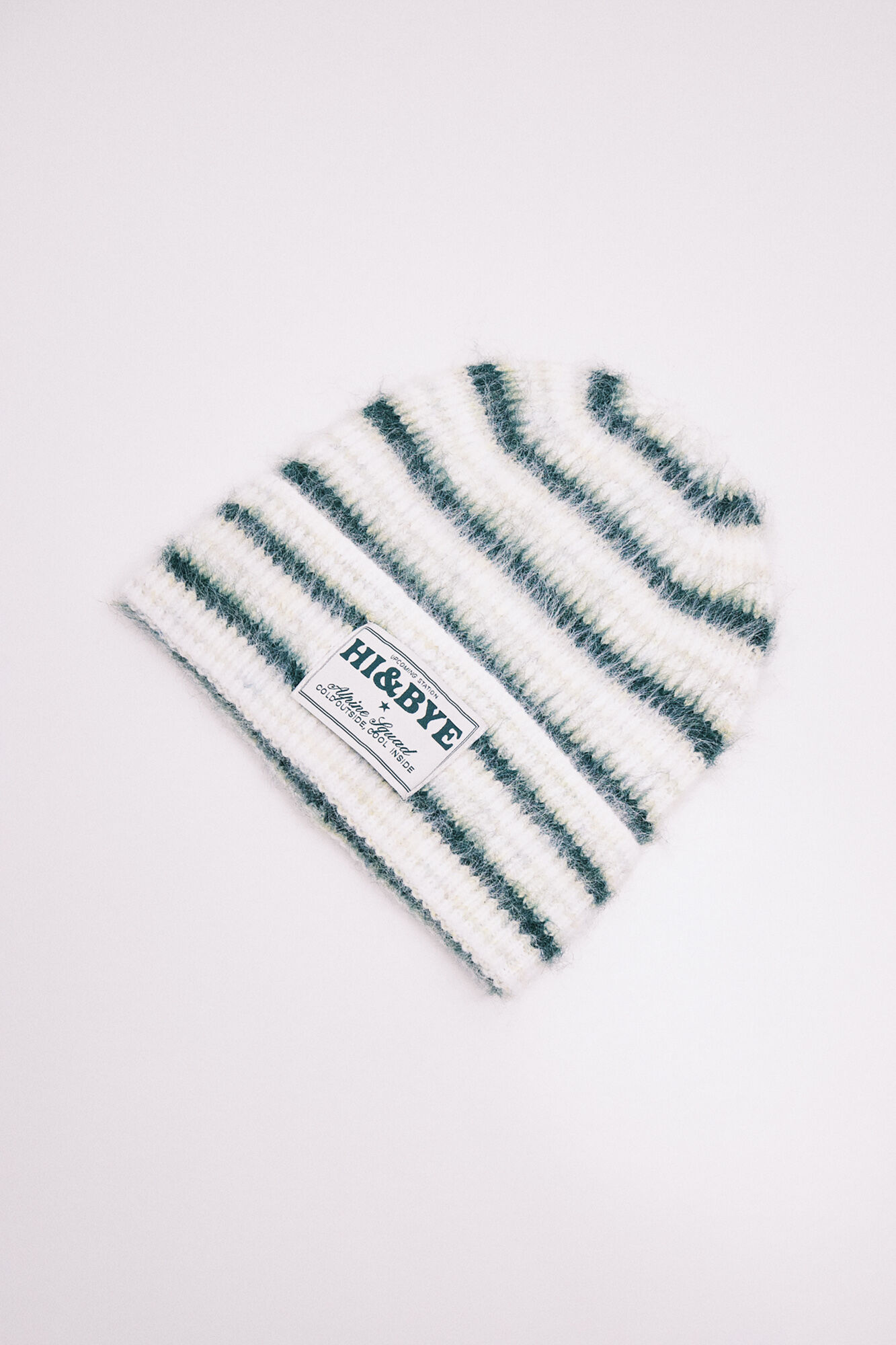 HI&BYE Green striped knit beanie