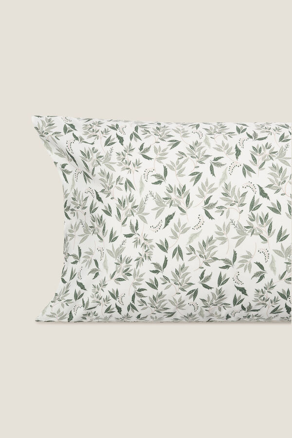 Womensecret Leaf print cotton pillowcase 50 x 75 cm. blanc