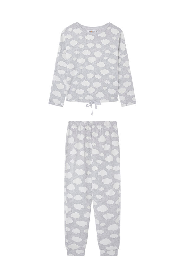 Womensecret Duga siva pidžama od 100 %-tnog pamuka s uzorkom oblaka Siva