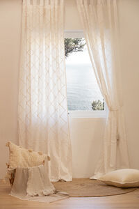 Calma House Wei&szlig;er baumwoll-vorhang mit rautenmuster Royal 140x280