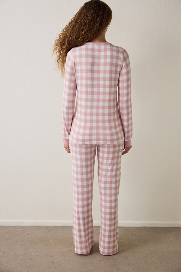 Penti Conjunto de pijama de cuadros con cuello redondo Tea Club. rosa
