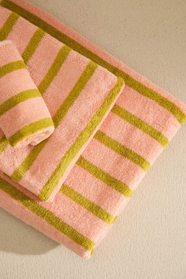 Calma House Toalla de baño de algodón de rizo a rayas rosas Saturno rosa