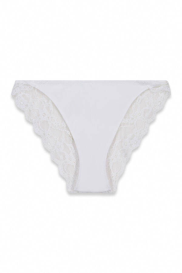 Women'secret White microfibre and lace classic panty beige