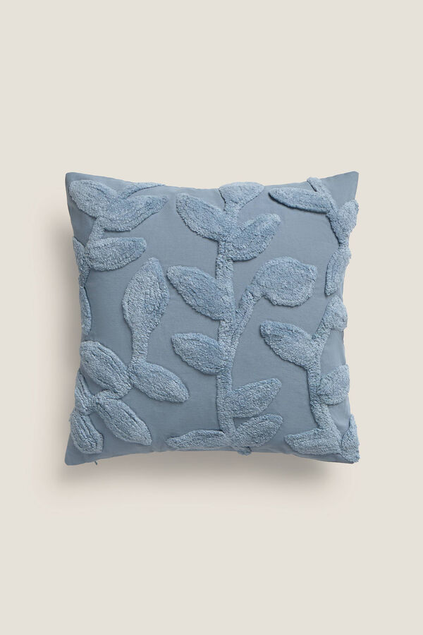 Textura Funda coj&iacute;n bordado hojas azul