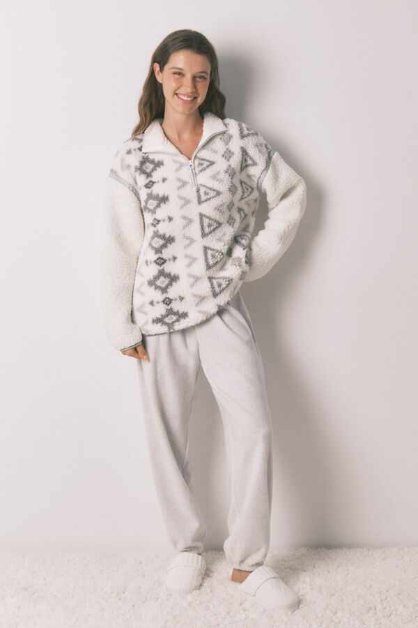 Women'secret Long print faux shearling and fleece long pyjamas printed