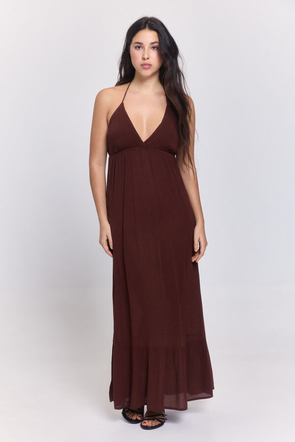 Pieces Robe longue en viscose rouge