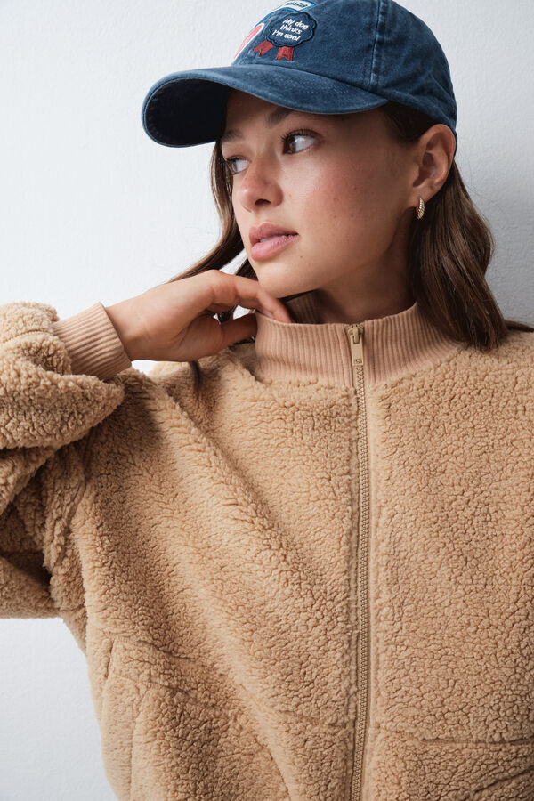 Women'secret Veste en peau de mouton camel camel