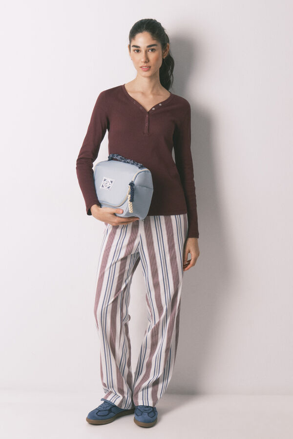 Women'secret Burgundy ribbed cotton long sleeve T-shirt red