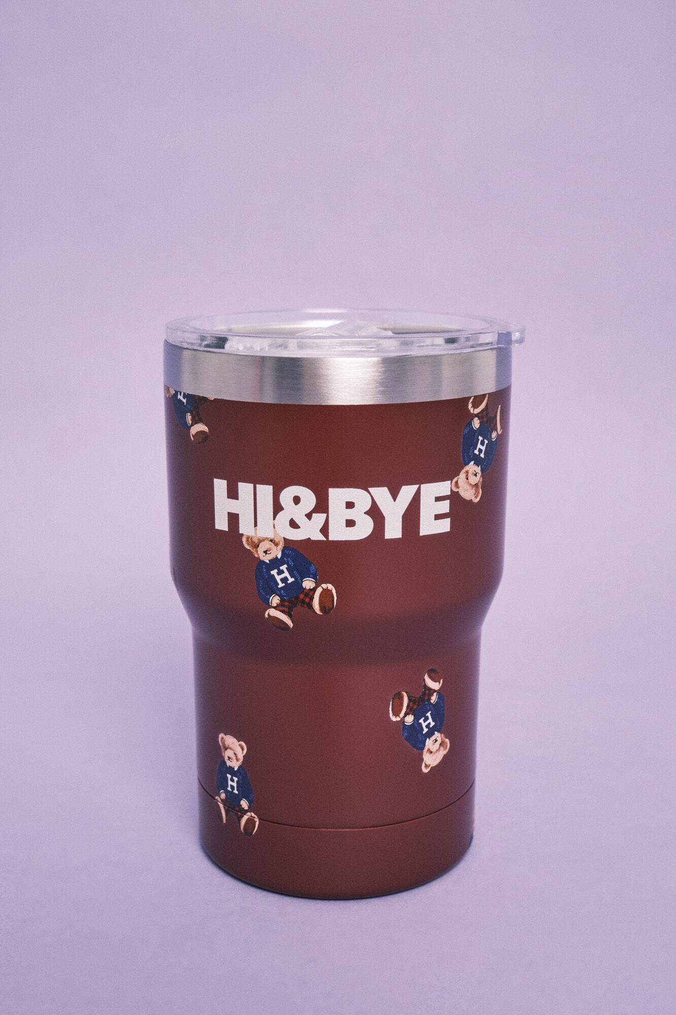 HI&BYE Tasse isotherme bordeaux logo