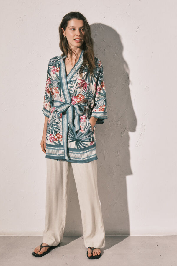 Women'secret Green print kimono green