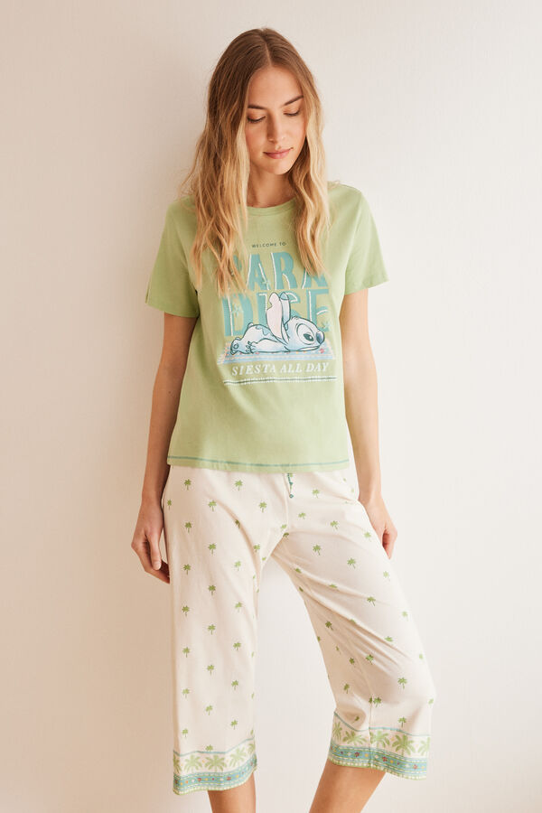 Womensecret 100% Cotton Capri palm tree pyjamas green