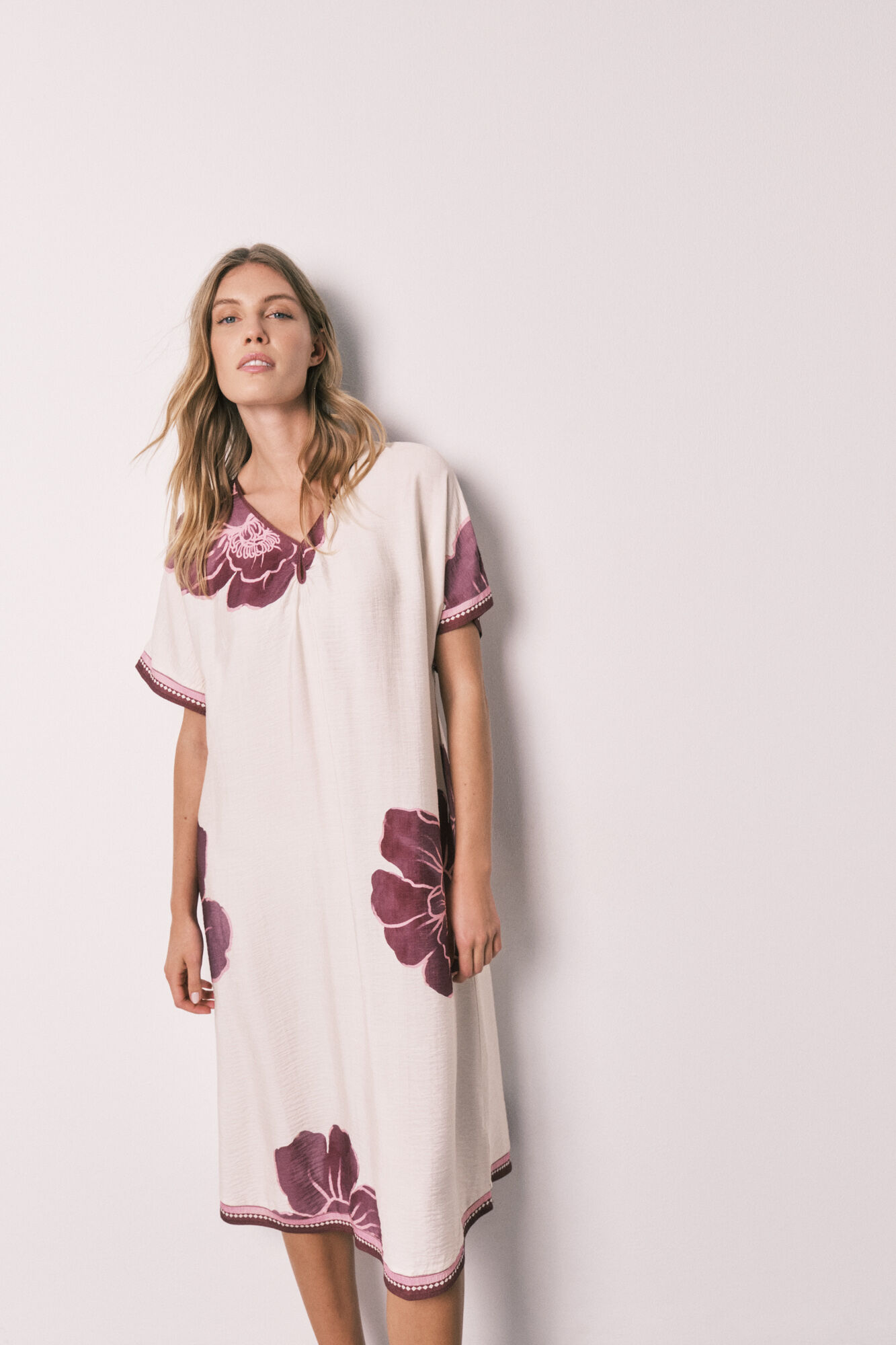 Women'secret Vestido largo manga corta flor