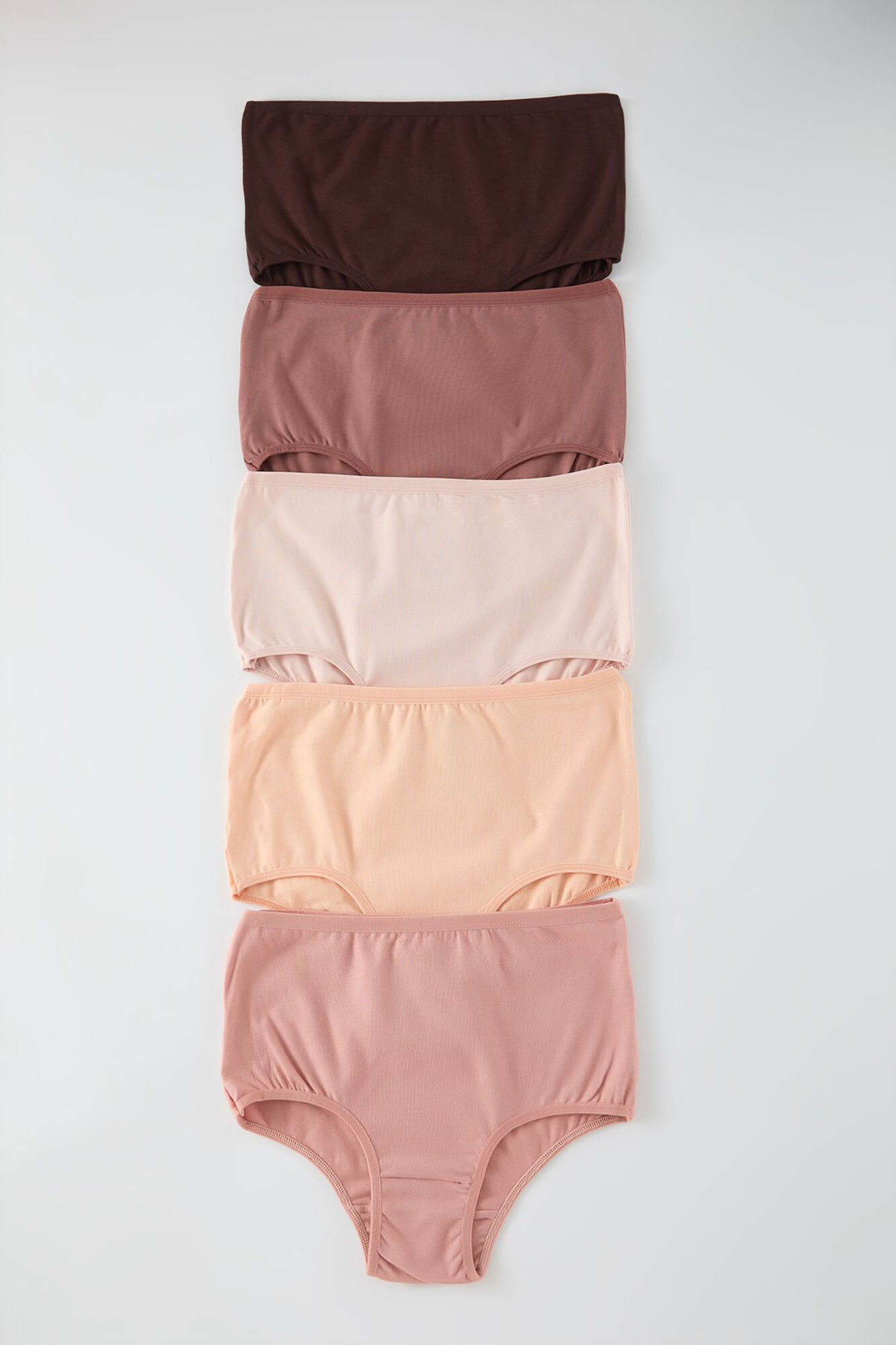 Trendyol Paquete de 5 Bragas cl&aacute;sicas de algod&oacute;n de cintura alta marr&oacute;n multicolor.&nbsp;&nbsp;