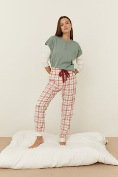 Womensecret Long ivory checked trousers printed