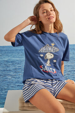 Womensecret Short 100% cotton pyjamas with striped Snoopy print blue