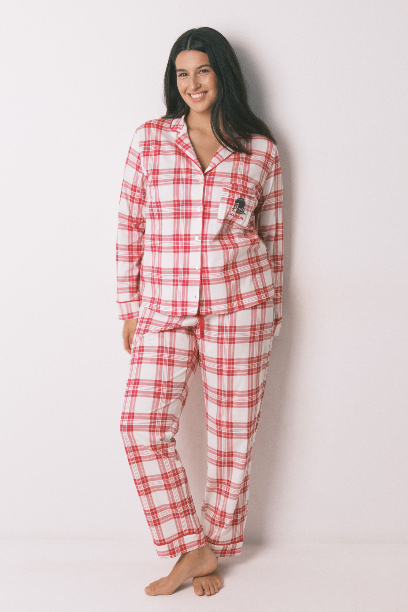 Women'secret Shirt-style pajamas 100% cotton red checks Mafalda