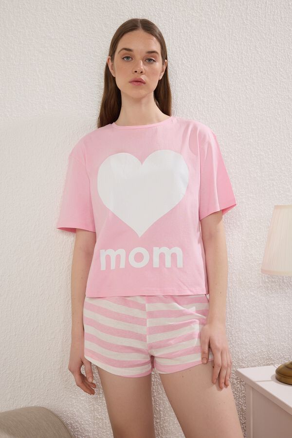 Trendyol Conjunto de pijama corto rayas "Mom" rosa