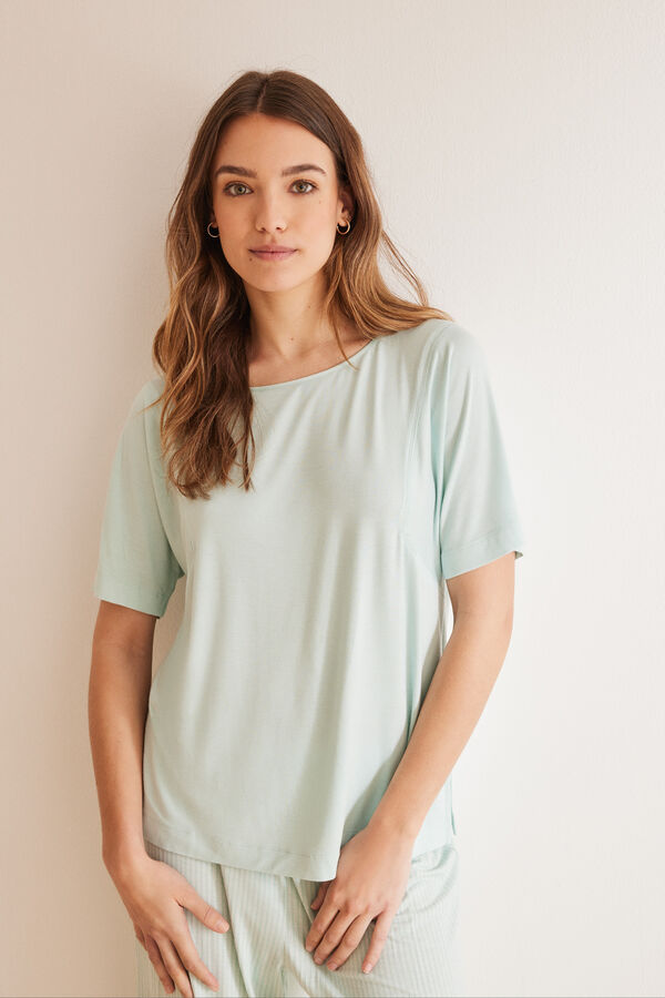 Womensecret Zöld csíkos, kaprinadrágos Ecovero™ pizsama zöld