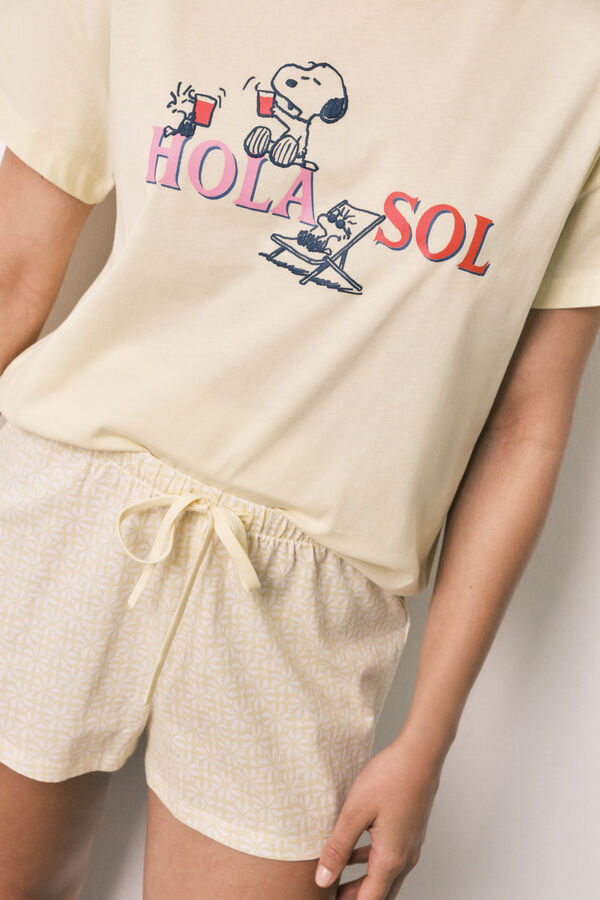 Women'secret Yellow cotton short pyjamas Snoopy white