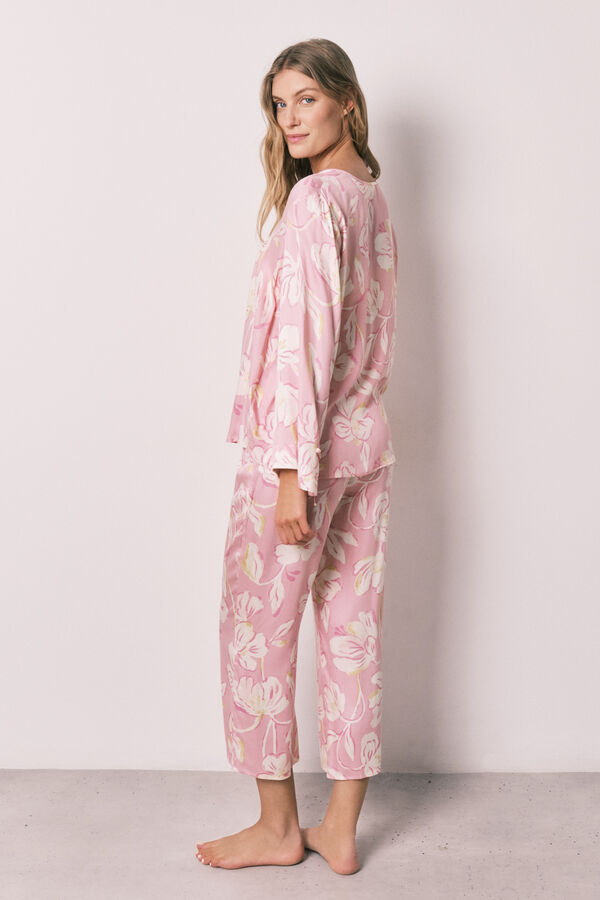Women'secret Oriental-style satin long pyjamas pink