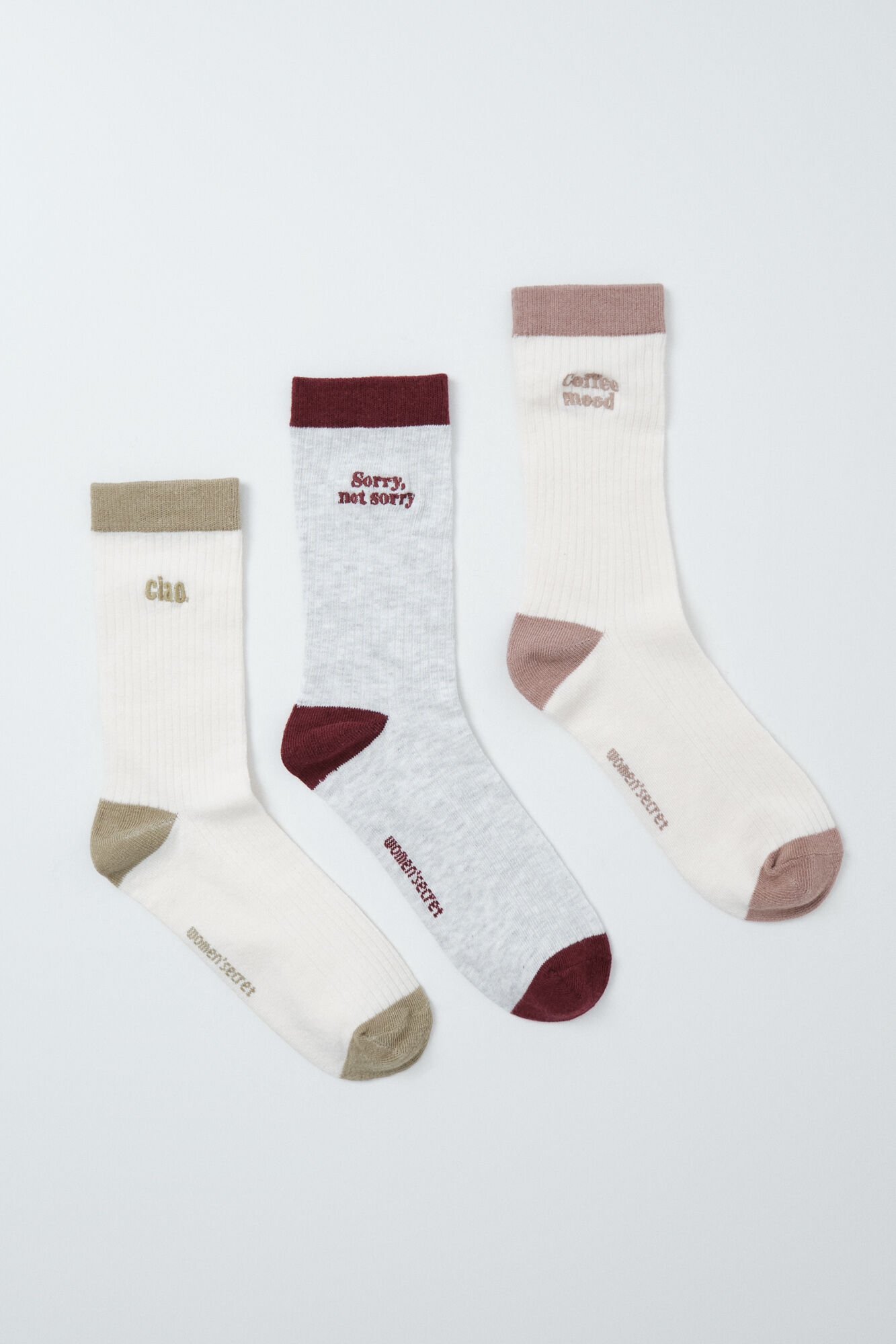 Women'secret Pack of 3 long socks with phrase print