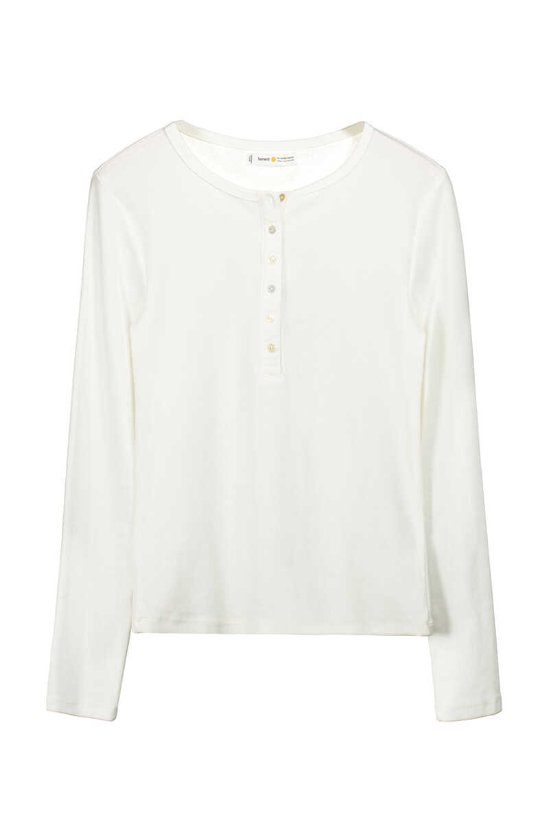 Womensecret Ivory cotton long-sleeved T-shirt beige