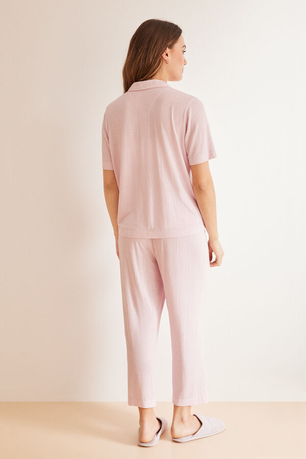 Womensecret Ružicasta prugasta pidžama na kopcanje Ecovero™ Ružičasta