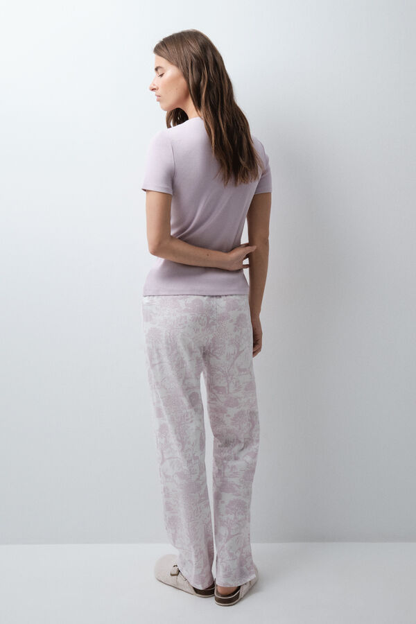 Women'secret Pyjama long manches courtes en coton &agrave; fleurs nude