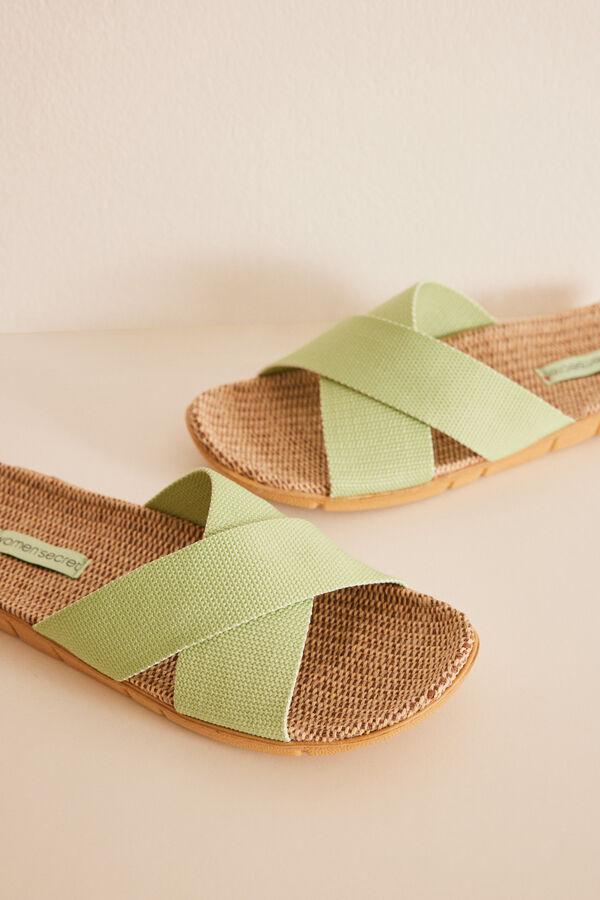 Womensecret Green crossed straps slippers green