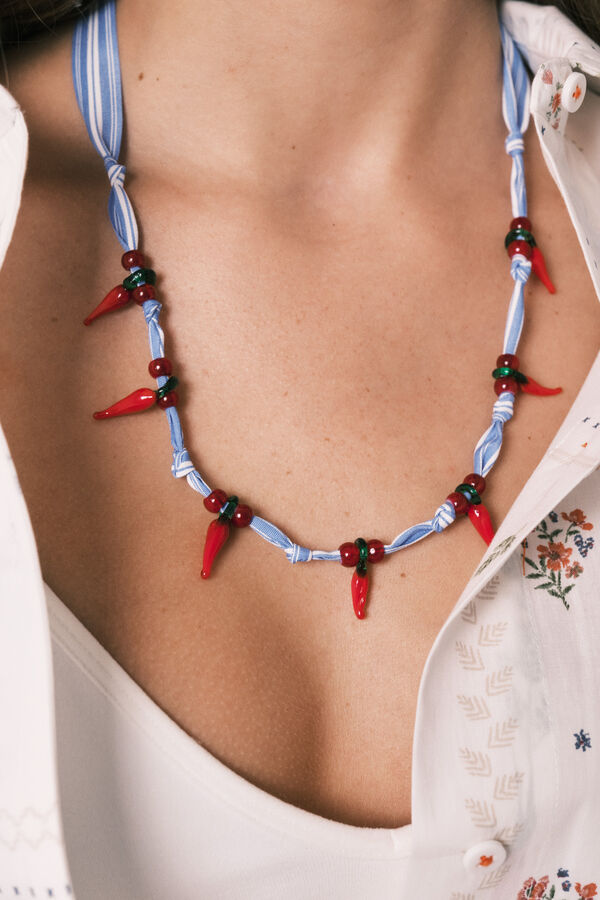 Women'secret Collier &agrave; perles en tissu chili rouge